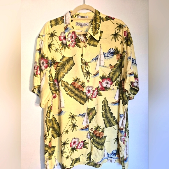 IMPRINTS MENS FLORAL HAWIIAN SHORT SLEEVE SHIRT YELLOW/GREEN MULTI-COLOR SIZEXXL - Picture 1 of 5